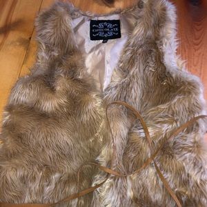 Light brown fur vest with belt